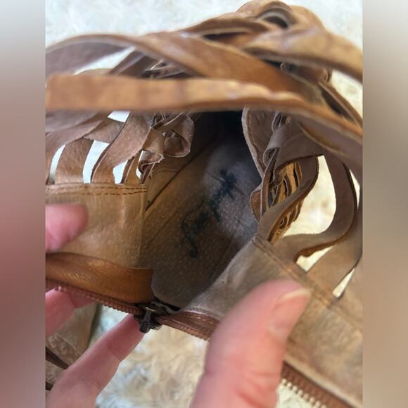 Free People Carrera Woven Braided Distressed Leather Ankle Boot Camel Brown 7.5 - Picture 8 of 9